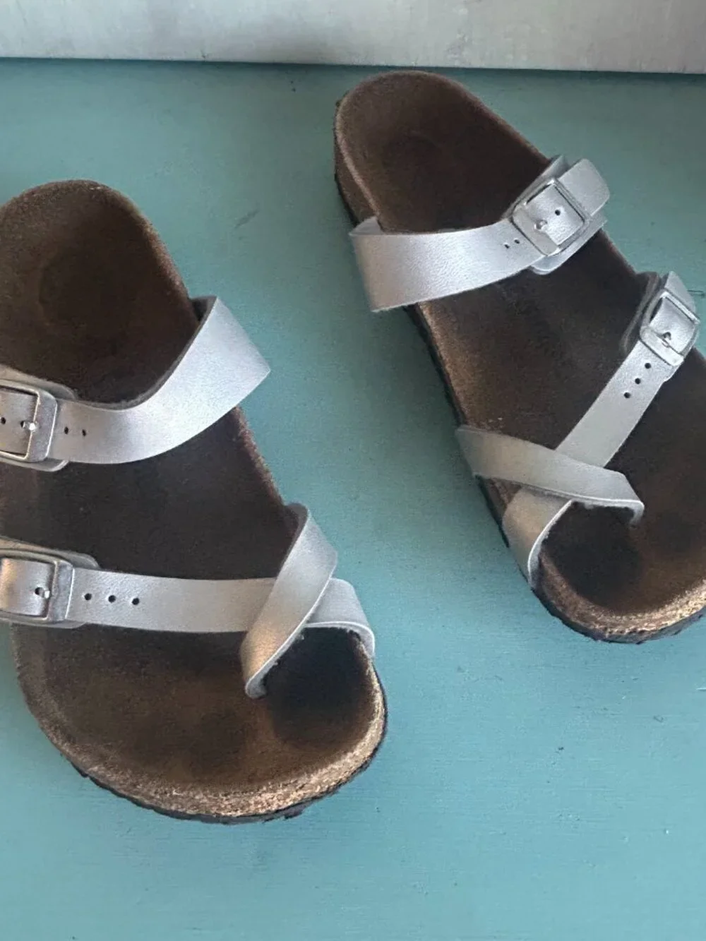 Birkenstock Girls Mayari Metallic Leather Sandals Silver Size 34 Size 3.5